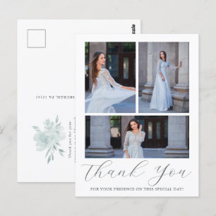 Carte Postale Trois Photo Quinceanera Blue Floral Script