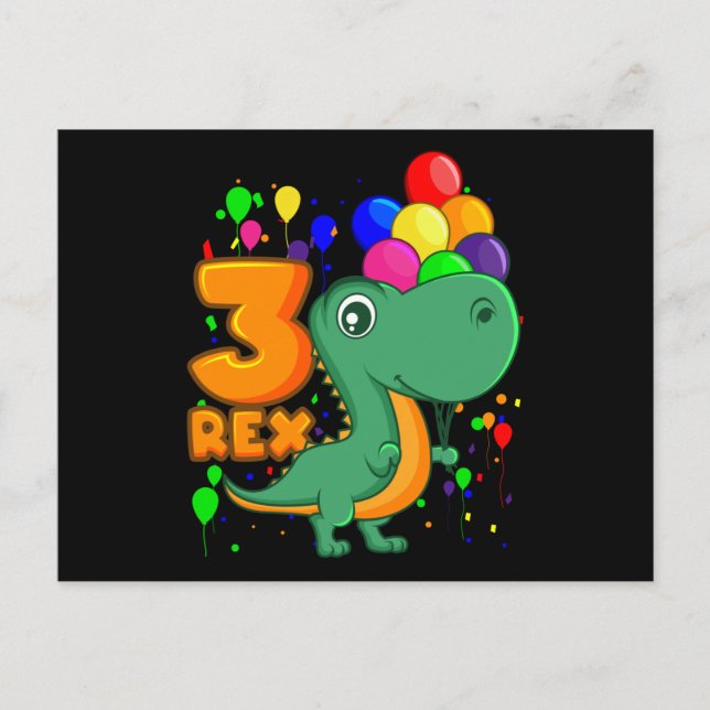Carte Postale TROIS REX 3 ans 3e anniversaire garçon dinosaure (Devant)