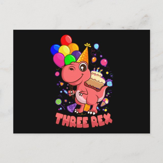 Carte Postale TROIS REX 3 Ans 3ème Anniversaire Fille Dino (Devant)