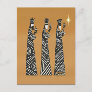 Carte Postale Trois Sages Hommes Noël Nativité en Noir et Blanc