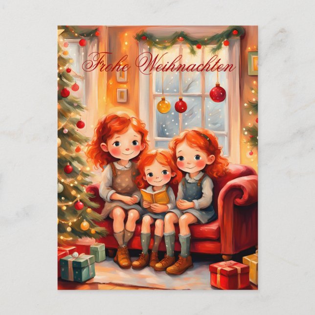 Carte Postale Trois soeurs se réjouissent de leur nouveau livre (Devant)