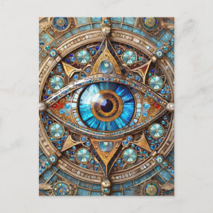 Carte Postale Troisième Œil - Mandala Bleu Turquoise Or