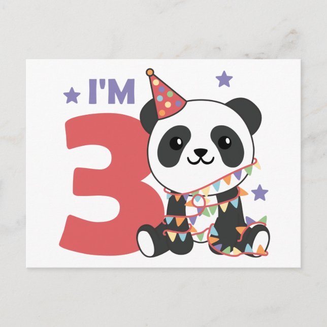 Carte Postale Troisième Panda Anniversaire Pour Enfants 3 Ans Ca (Devant)