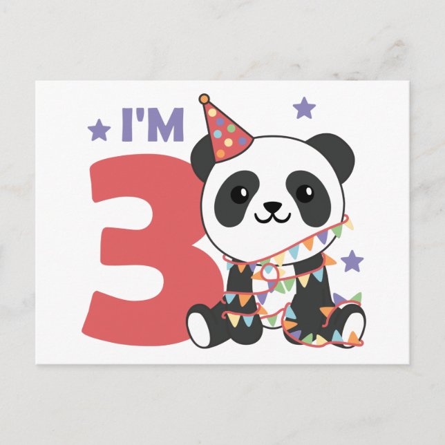 Carte Postale Troisième Panda Anniversaire Pour Enfants 3 Ans Ca (Devant)