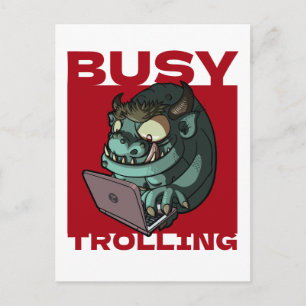 Carte Postale Troll drôle occupé à troller Internet Ordinateur p