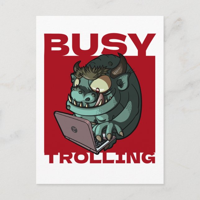 Carte Postale Troll drôle occupé à troller Internet Ordinateur p (Devant)