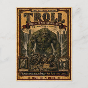 Carte Postale Troll, Monstre de Cirque Vintage
