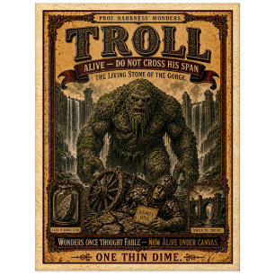 Carte Postale Troll, Monstre de Cirque Vintage
