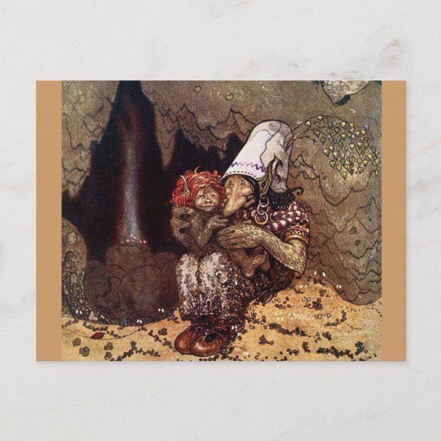 Carte Postale Troll Mother à côté d'un feu de camp (Devant)