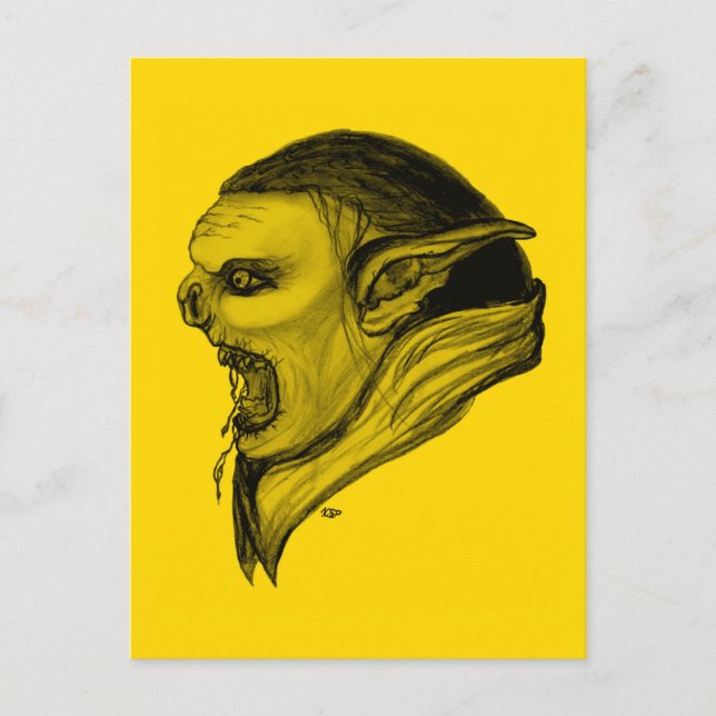 Carte Postale Troll schwarz gelen design (Devant)