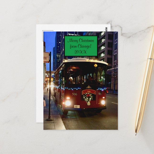 Carte Postale Trolley De Noël À Chicago (Devant/Arrière en situation)