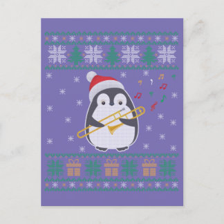 Carte Postale Trombone Ugly Christmas Sweater Penguin Xmas Famil