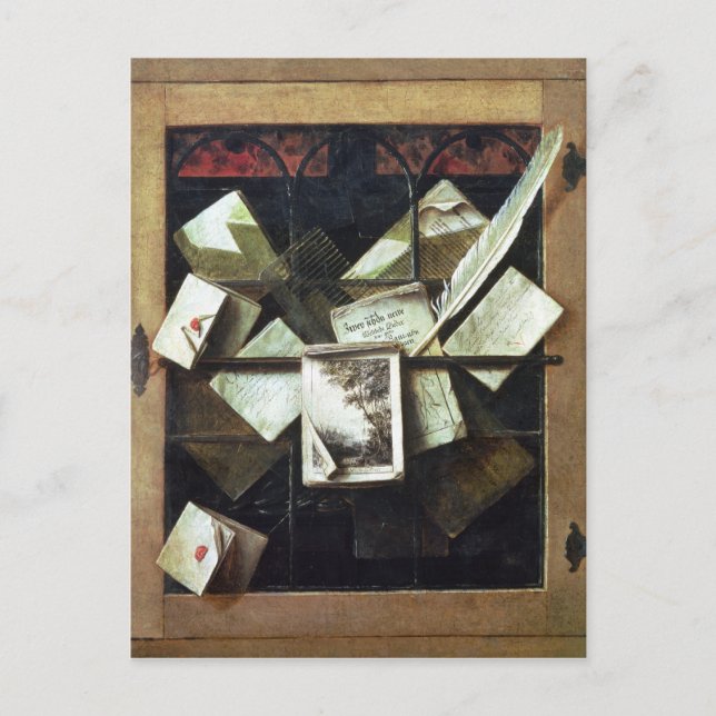 Carte Postale Trompe l'oeil avec lettres et carnets, 1665 (Devant)