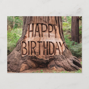 Carte Postale tronc d'arbre sculpté avec joyeux anniversaire