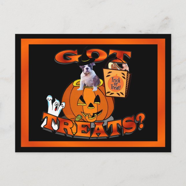 Carte Postale Trop mignon chiot Bulldog qui regarde hors du Citr (Devant)