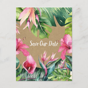 Carte Postale Tropical Aloha Fleurs Luau Kraft Économisez la Dat