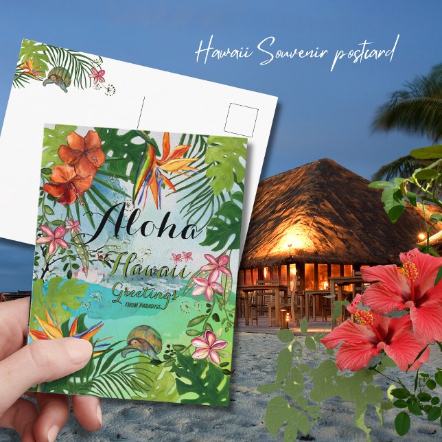 Carte Postale Tropical Aloha Hawaiian Watercolor Hand Painted (Tropical Aloha Hawaiian Watercolor Hand Painted Postcard)