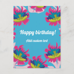 Carte Postale Tropical bleu floral coloré pour anniversaire pers
