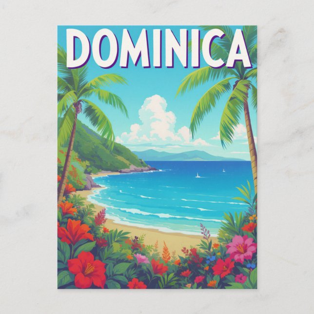 Carte Postale Tropical Dominica Beach Palm Tree Travel (Devant)