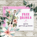 Carte Postale Tropical Free Drinks Funny Wedding Enregistrer la<br><div class="desc">Adulte thème Hawaiian tropical plage floral aquarelle graphique boissons gratuites drôle faire-part mariage enregistrer la date.</div>