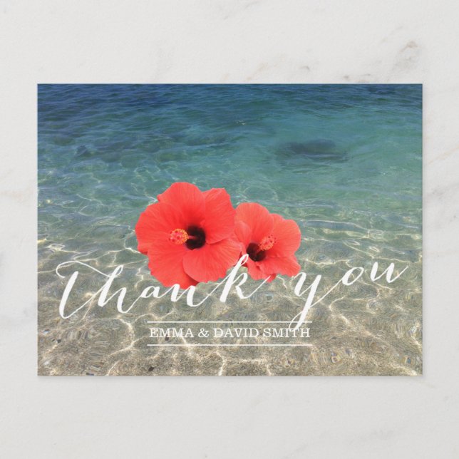 Carte Postale Tropical Hibiscus & Beach Thank You (Devant)