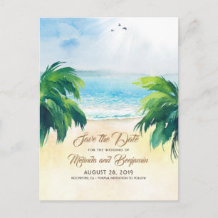 Carte Postale Tropical Palms Beach Romantique Sauvez la date
