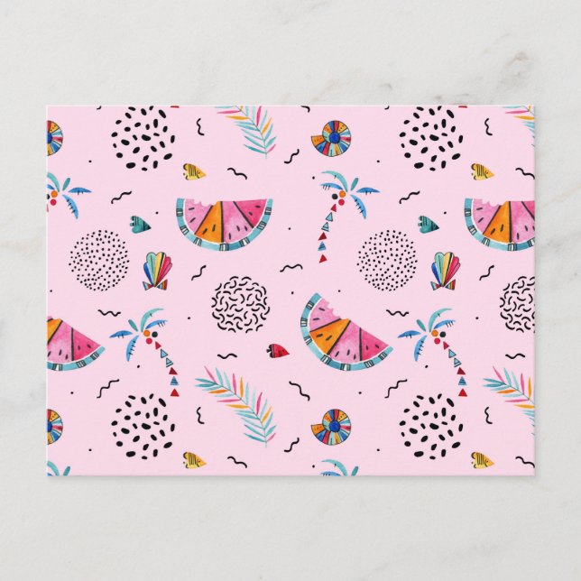 Carte Postale Tropical rose Memphis Style Motif (Devant)