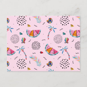 Carte Postale Tropical rose Memphis Style Motif