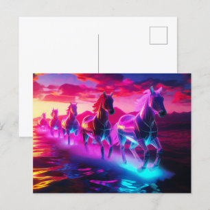 Carte Postale Troupeau électrique - Chevaux Synthwave