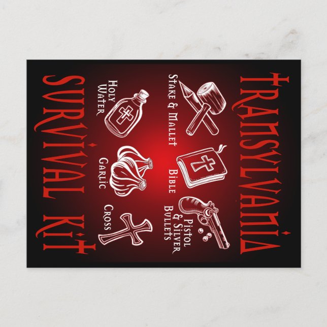 Carte Postale Trousse de survie Funny Vampire Transylvanie (Devant)