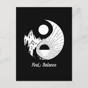 Carte Postale Trouver l'équilibre Zen Yin Yang Noir Blanc