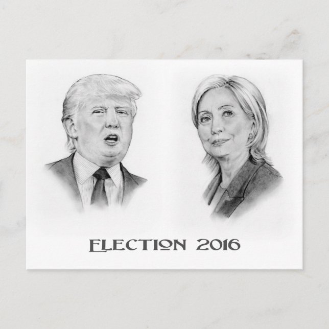 Carte Postale Trump et Hillary Pencil Portraits, Election 2016 (Devant)