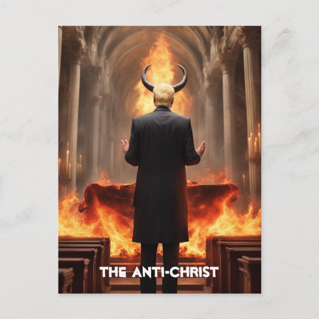 Carte Postale Trump prie dans une Eglise L'Anti-Christ (Devant)