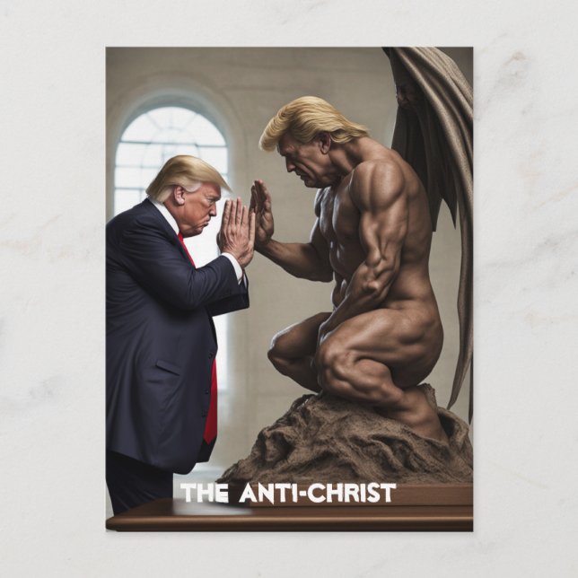 Carte Postale Trump prie dans une Eglise L'Anti-Christ (Devant)