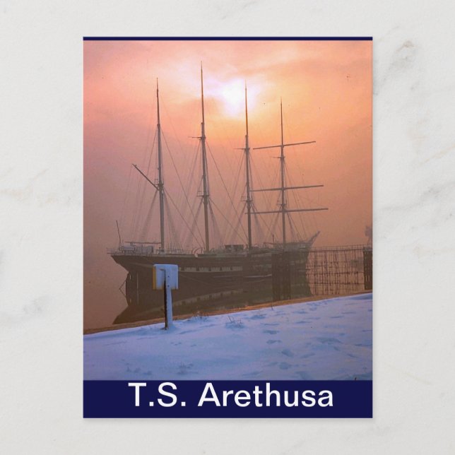 Carte Postale TS Arethusa, coucher du soleil et neige (Devant)