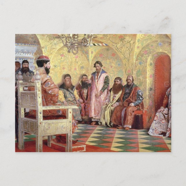 Carte Postale Tsar Mikhail Fyodorovich avec Boyars (Devant)