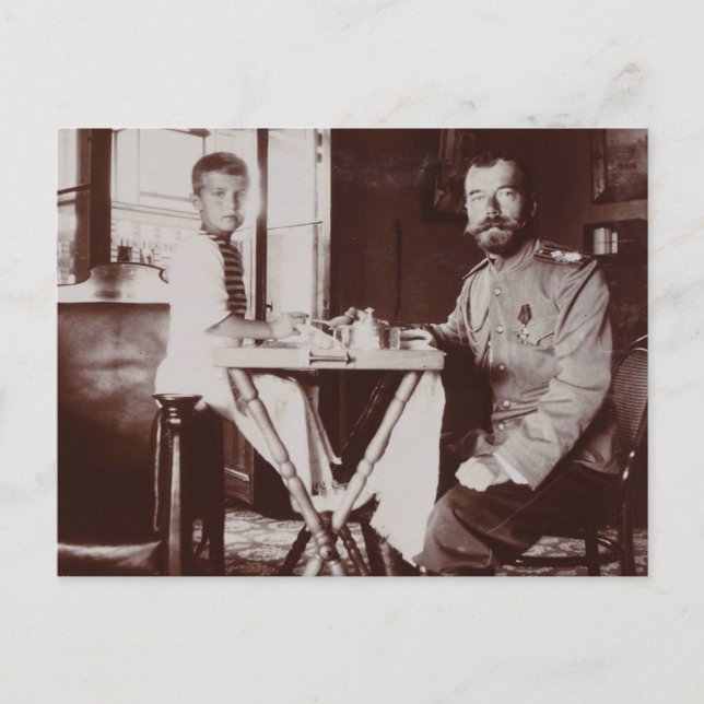 Carte Postale Tsar Nicolas de Russie & Tsarevitch Alexis Romanov (Devant)