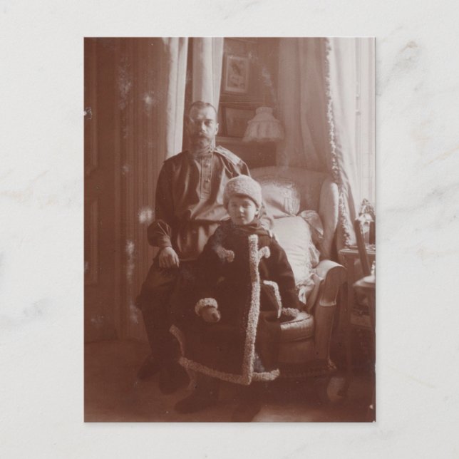 Carte Postale Tsar Nicolas de Russie & Tsarevitch Alexis Romanov (Devant)