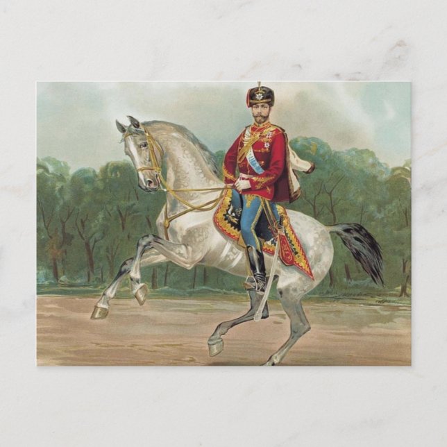 Carte Postale Tsar Nicolas II Romanov de Russie à cheval Po (Devant)