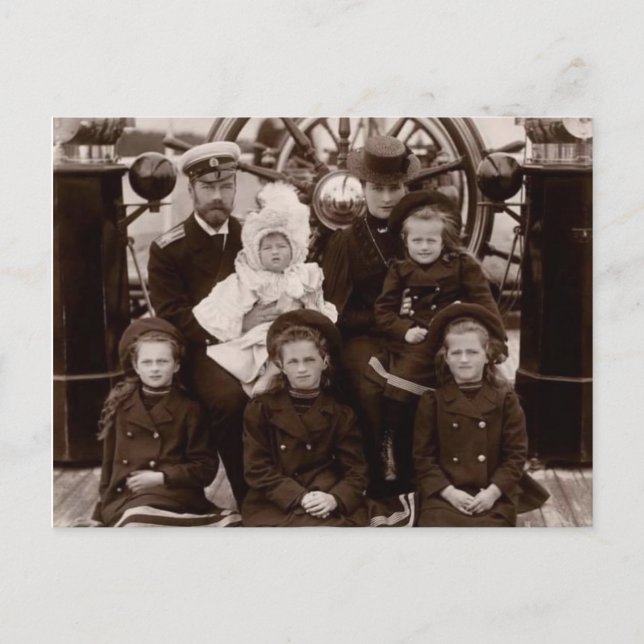 Carte Postale Tsar & Tsarina de Russie avec enfants Romanov (Devant)