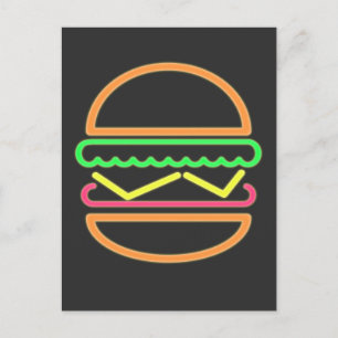 Carte Postale Tshirt Burger Neon - Classic 80s Retro