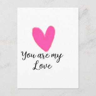 Carte Postale tu es mon amour rose rouge coeur aquarelle kidretr