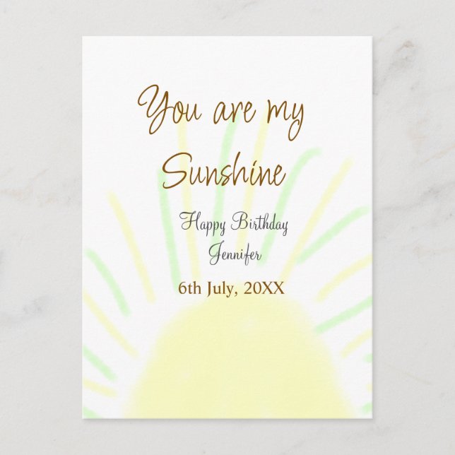 Carte Postale Tu es mon anniversaire jaune pastel ajouter nom (Devant)