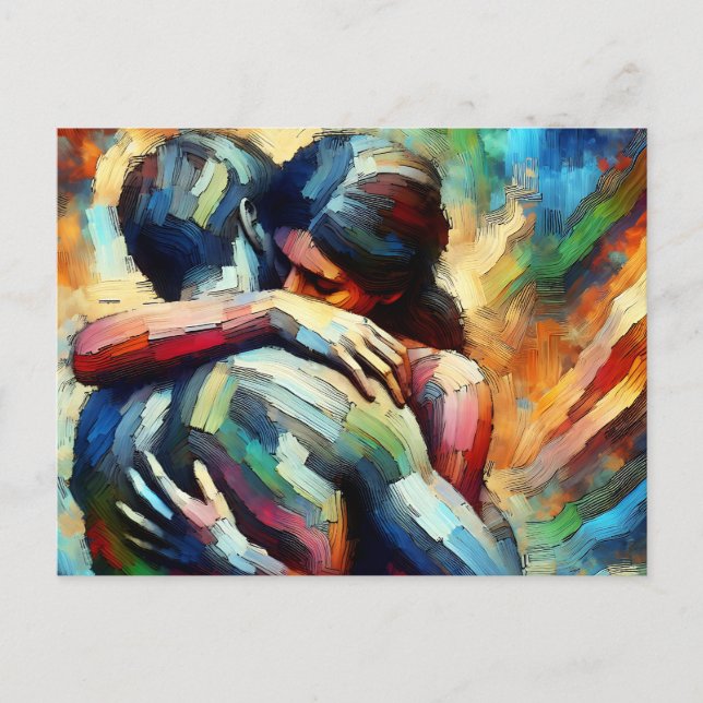 Carte Postale Tu me manques | Amants s'étreignant  (Devant)