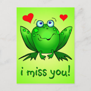Carte Postale Tu Me Manques Cute Green Frog Hearts