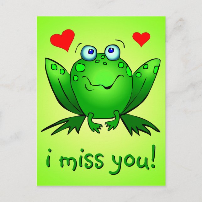 Carte Postale Tu Me Manques Cute Green Frog Hearts (Devant)