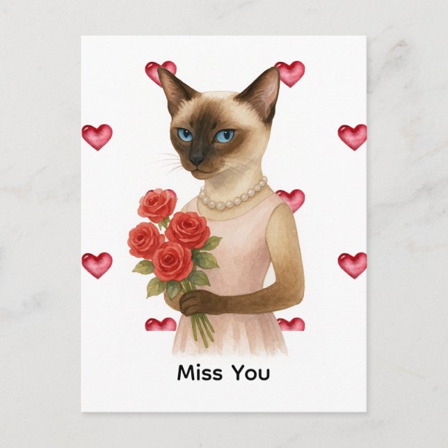 Carte Postale Tu me manques de la part de la mère du chat siamoi (Devant)