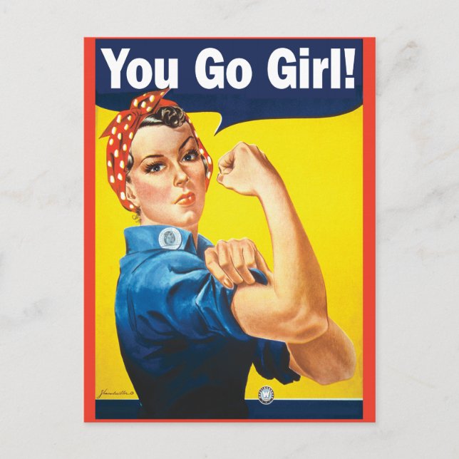 Carte Postale Tu Vas Y Fille avec la classique Rosie la riveuse (Devant)