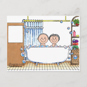 Carte Postale Tub Time Couple - Cadeau de dessin personnalisé