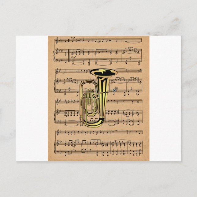 Carte Postale Tuba ~ Avec Arrière - plan Sheet Music (Devant)